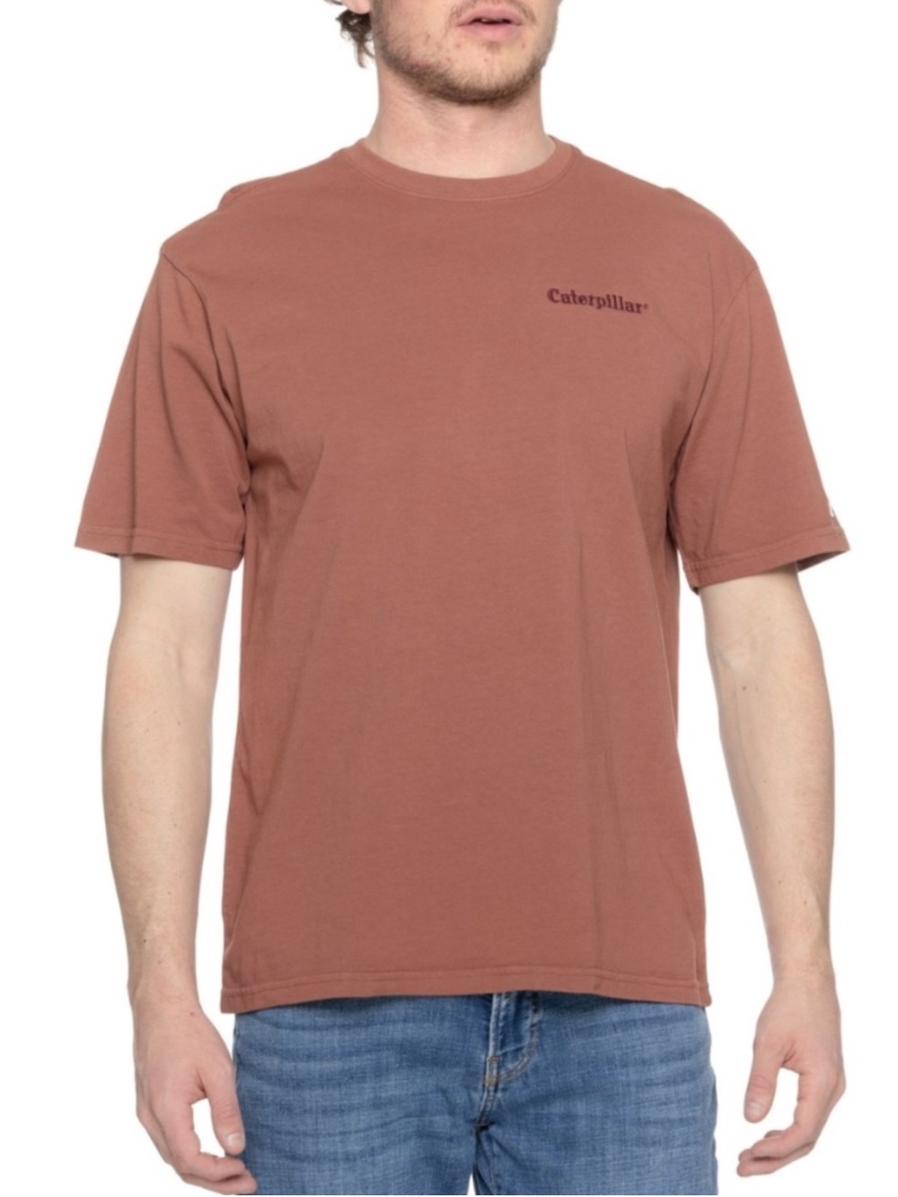 Caterpillar Rust Brown Heavyweight Embroidered Logo Short Sleeve Crew T-Shirt